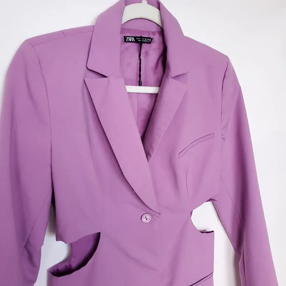 Zara Cut Out Blazer Dress Size Small Lilac/Purple Long Sleeve Bloggers Favorite - Picture 10 of 16